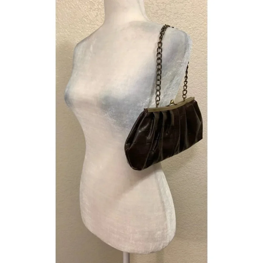 Tommy Hilfiger Y2K Brown Vegan Leather Crocodile Small Chained Handbag